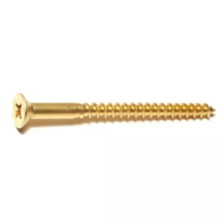 #10 X 2-1/2 Inch Brass Phillips Flat Head Wood Screws - 10 Count