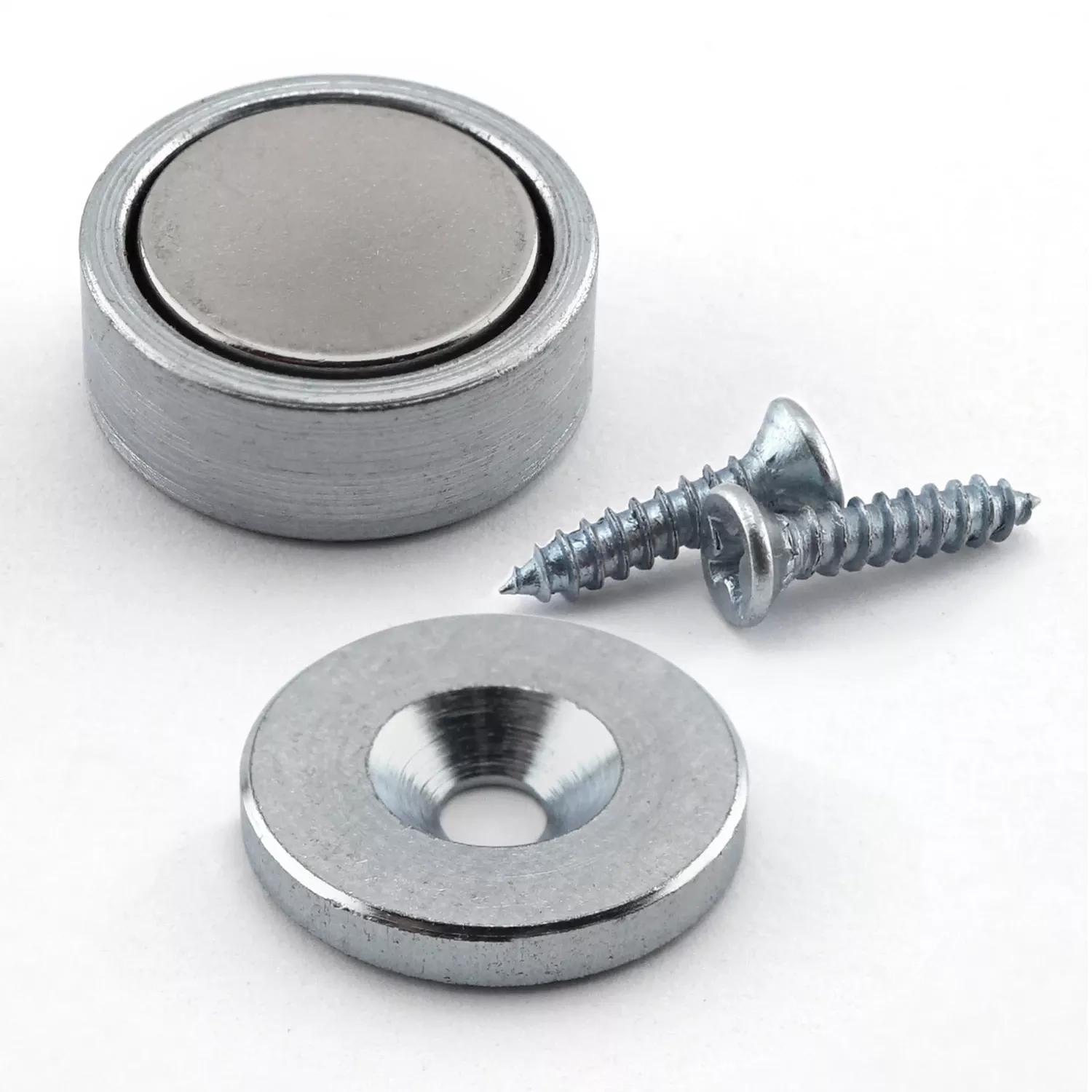 .25 In. Neodymium Super Latch Magnets 16 Lb. Pull 35 MGOe Silver 2 Pc.
