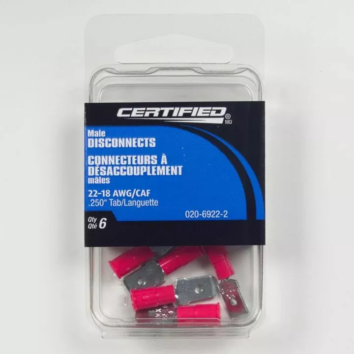 CA1563QM Certified 22-18 AWG Automotive Male Quick Disconnect, .250-in, 6-pk