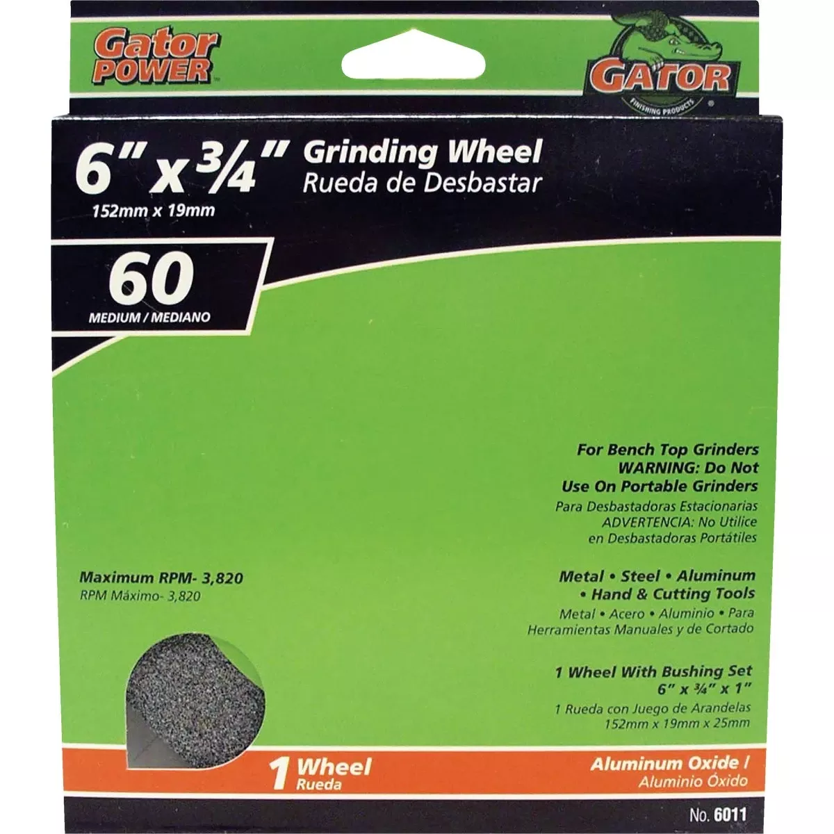 Medium Grinding Wheel, 6 X .75 X 1 In.