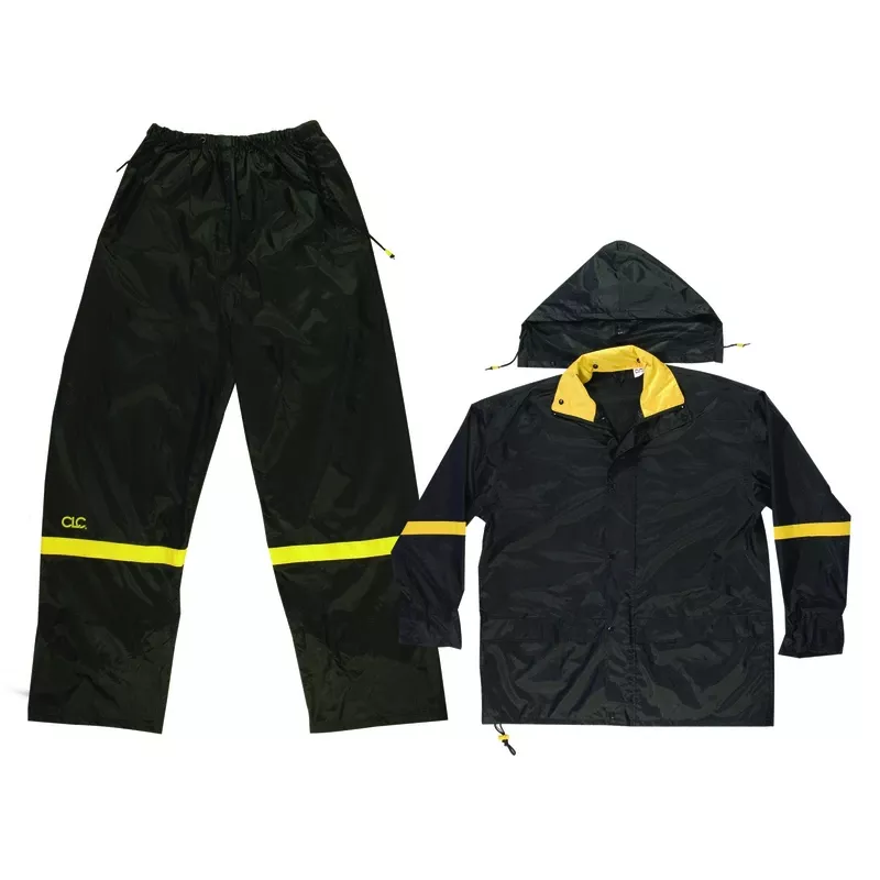 R103x Climate Gear Black Nylon Rain Suit, Xl, 3-piece With Detachable Hood